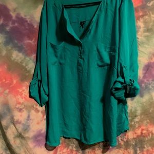Green Button Up Blouse w/ Pockets